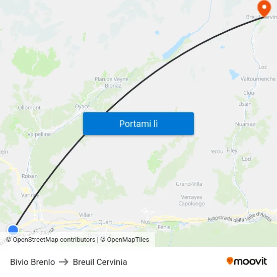 Bivio Brenlo to Breuil Cervinia map