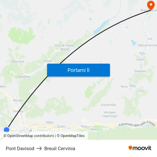 Pont Davisod to Breuil Cervinia map