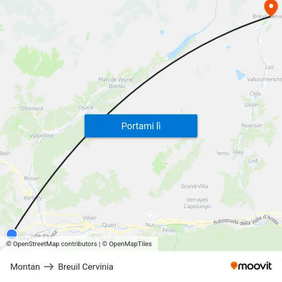 Montan to Breuil Cervinia map