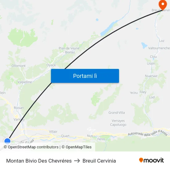 Montan Bivio Des Chevréres to Breuil Cervinia map