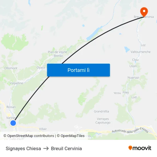 Signayes Chiesa to Breuil Cervinia map