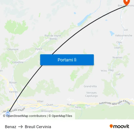 Benaz to Breuil Cervinia map