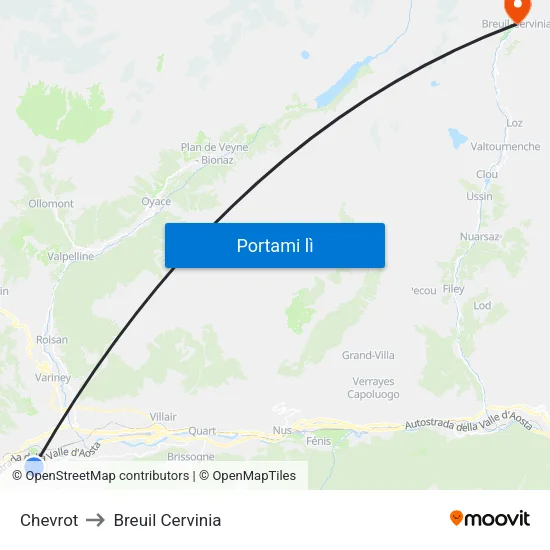 Chevrot to Breuil Cervinia map