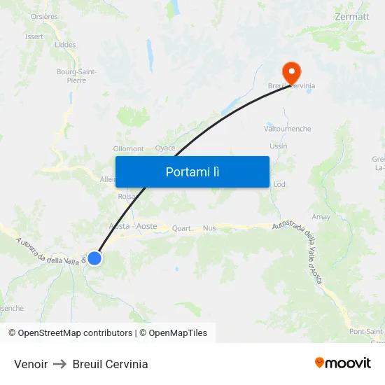 Venoir to Breuil Cervinia map