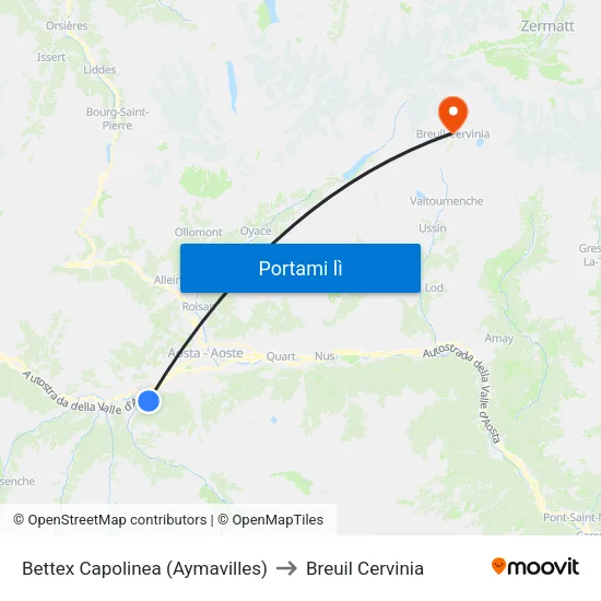 Bettex Capolinea (Aymavilles) to Breuil Cervinia map