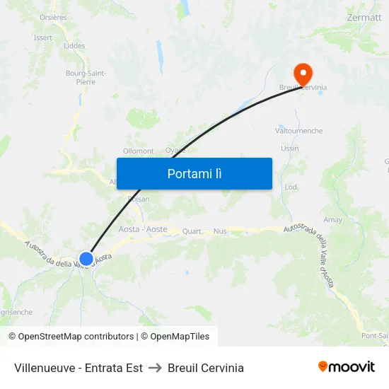 Villenueuve - Entrata Est to Breuil Cervinia map