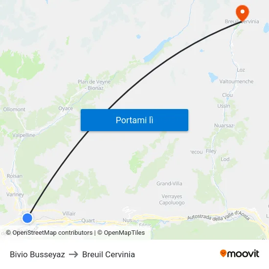 Bivio Busseyaz to Breuil Cervinia map