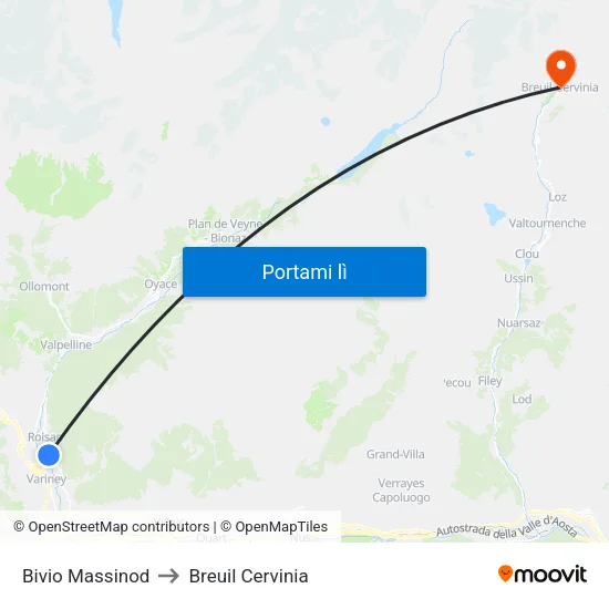 Bivio Massinod to Breuil Cervinia map