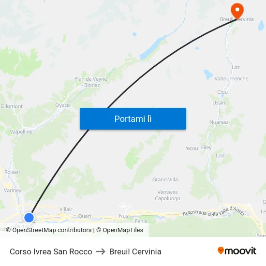 Corso Ivrea San Rocco to Breuil Cervinia map