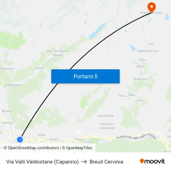 Via Valli Valdostane (Capanno) to Breuil Cervinia map