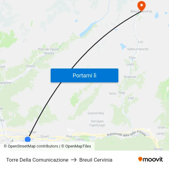 Torre Della Comunicazione to Breuil Cervinia map