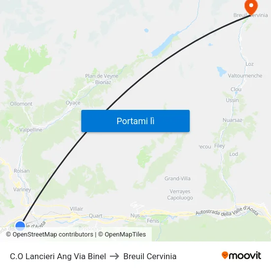C.O Lancieri Ang Via Binel to Breuil Cervinia map