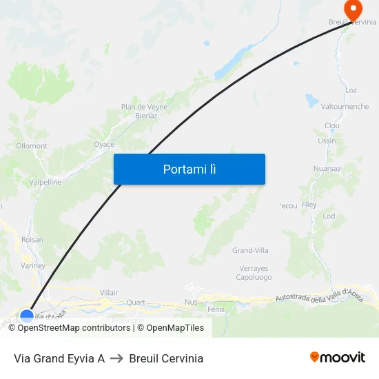 Via Grand Eyvia A to Breuil Cervinia map