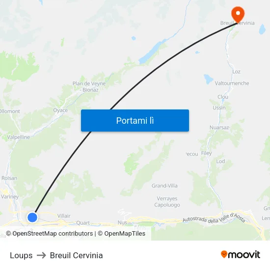 Loups to Breuil Cervinia map