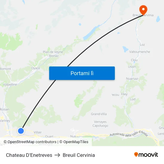 Chateau D'Enetreves to Breuil Cervinia map