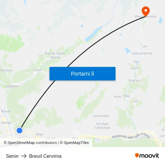 Senin to Breuil Cervinia map