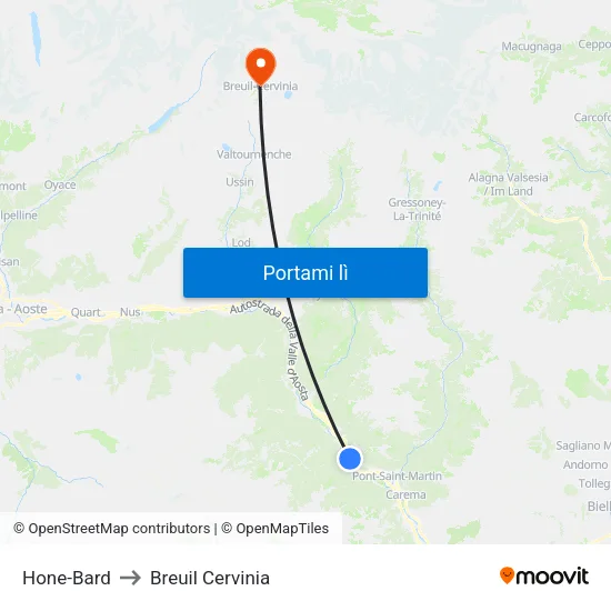 Hone-Bard to Breuil Cervinia map