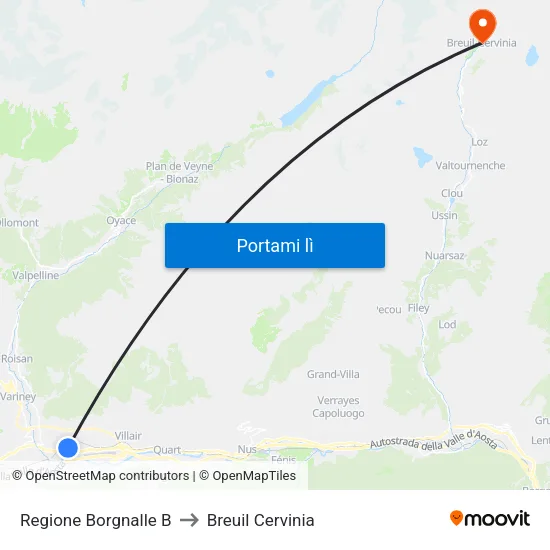 Regione Borgnalle B to Breuil Cervinia map