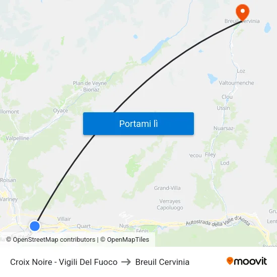 Croix Noire - Vigili Del Fuoco to Breuil Cervinia map