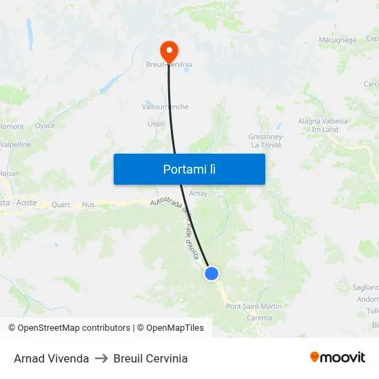 Arnad Vivenda to Breuil Cervinia map