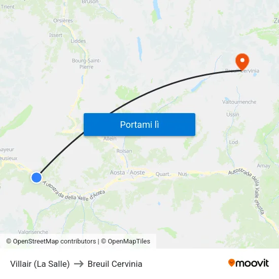Villair (La Salle) to Breuil Cervinia map