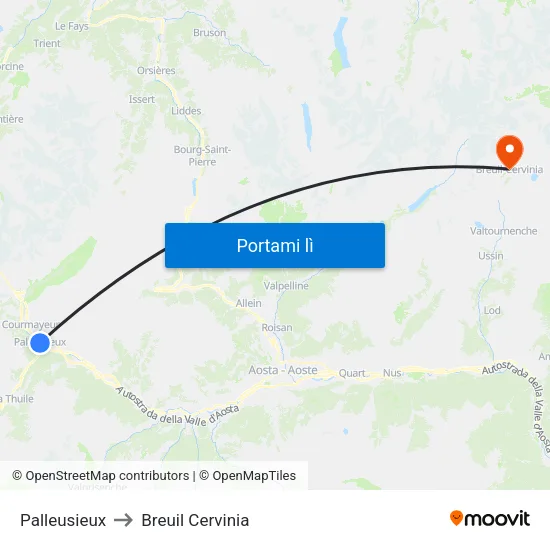 Palleusieux to Breuil Cervinia map