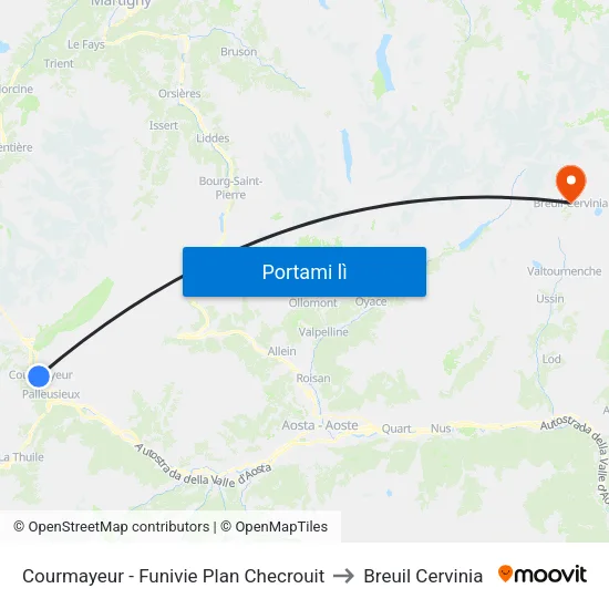 Courmayeur - Funivie Plan Checrouit to Breuil Cervinia map