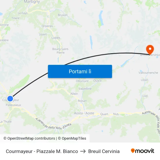Courmayeur - Piazzale M. Bianco to Breuil Cervinia map