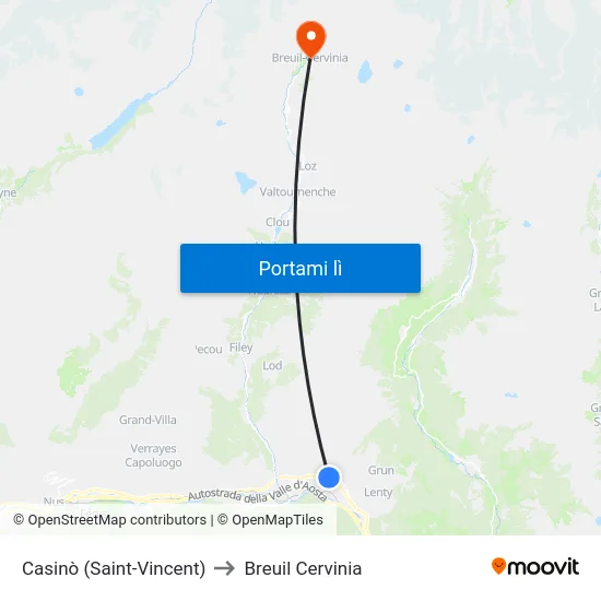 Casinò (Saint-Vincent) to Breuil Cervinia map