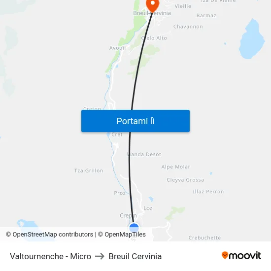 Valtournenche - Micro to Breuil Cervinia map