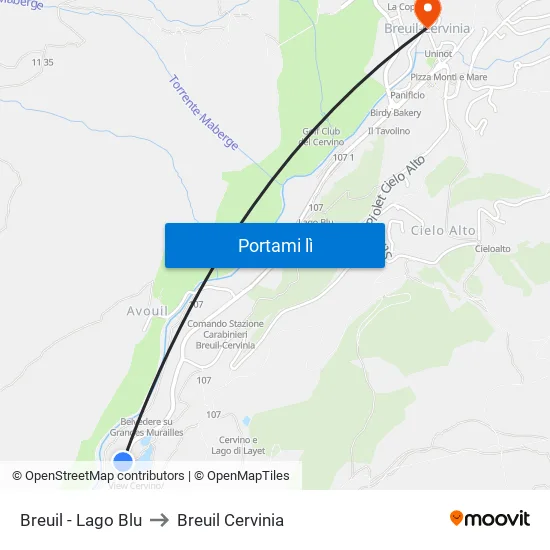 Valtournanche Lago Blu to Breuil Cervinia map