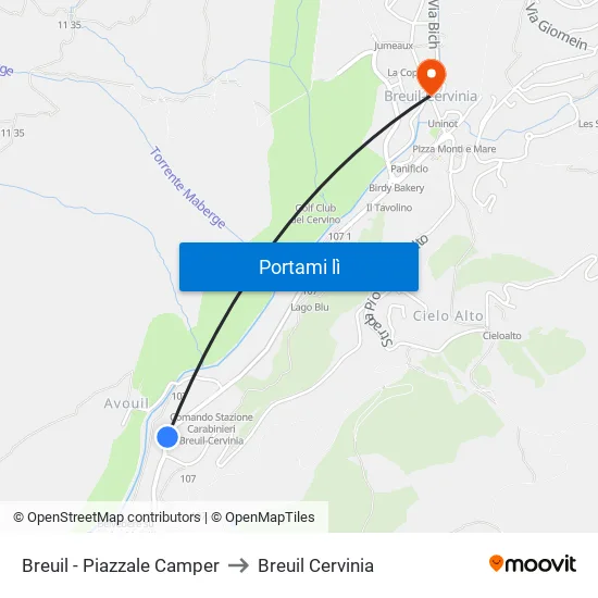 Cervinia Carabinieri to Breuil Cervinia map