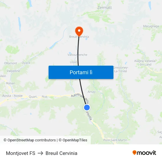 Montjovet FS to Breuil Cervinia map