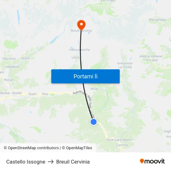 Castello Issogne to Breuil Cervinia map