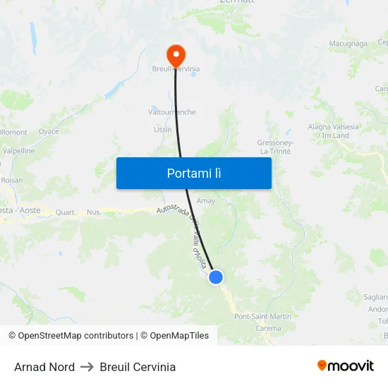 Arnad Nord to Breuil Cervinia map