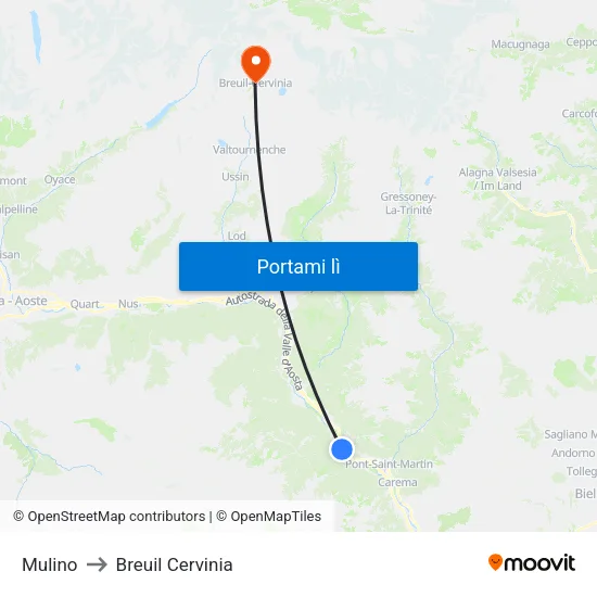 Hone - Mulino to Breuil Cervinia map