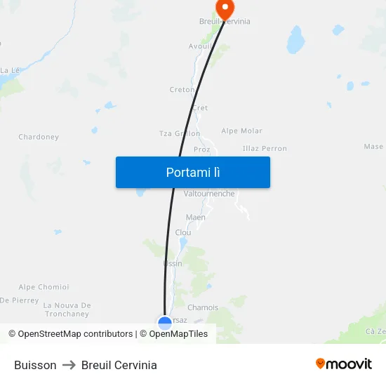 Buisson to Breuil Cervinia map