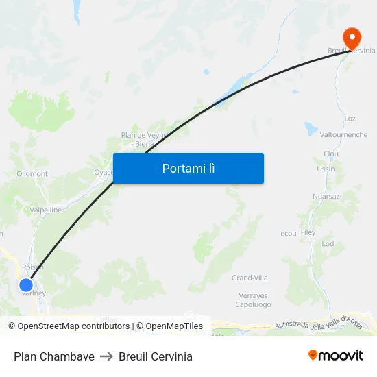 Plan Chambave to Breuil Cervinia map