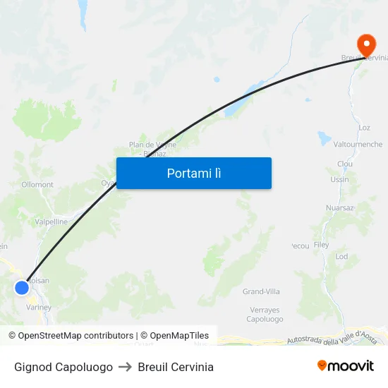 Gignod Capoluogo to Breuil Cervinia map