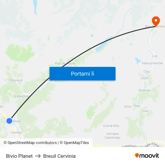 Bivio Planet to Breuil Cervinia map