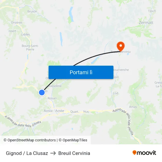 Gignod / La Clusaz to Breuil Cervinia map