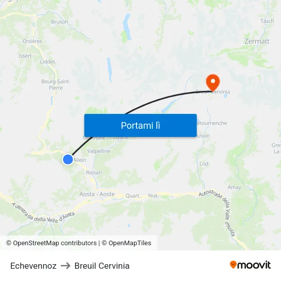 Echevennoz to Breuil Cervinia map