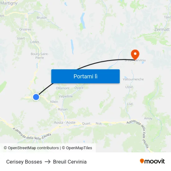 Cerisey Bosses to Breuil Cervinia map