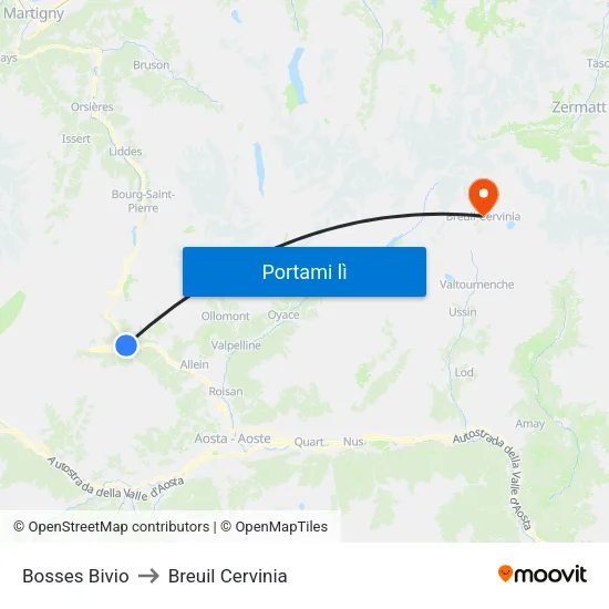 Bosses Bivio to Breuil Cervinia map