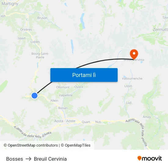 Bosses to Breuil Cervinia map