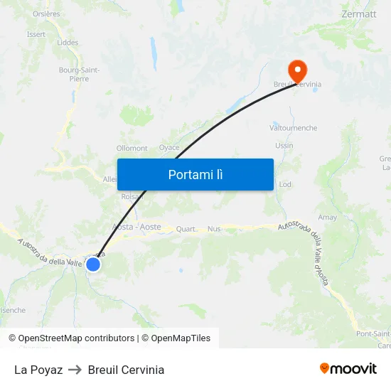 La Poyaz to Breuil Cervinia map