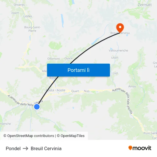Pondel to Breuil Cervinia map