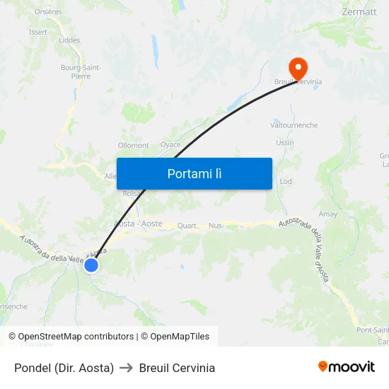 Pondel (Dir. Aosta) to Breuil Cervinia map