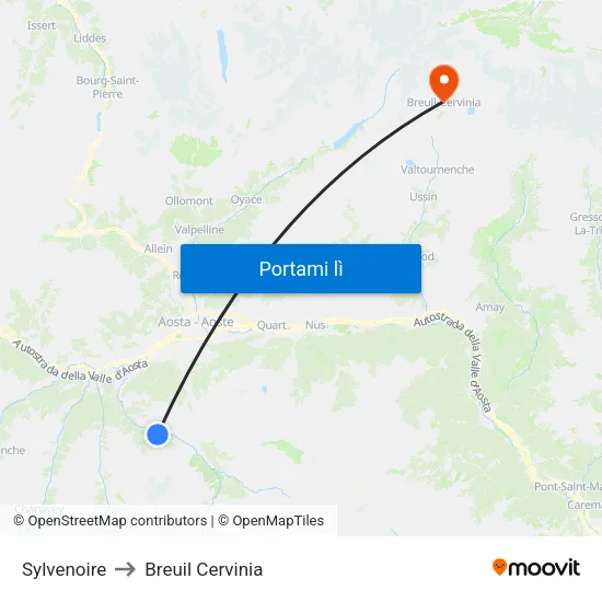 Sylvenoire to Breuil Cervinia map