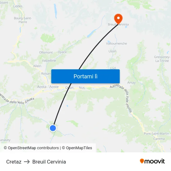 Cretaz to Breuil Cervinia map